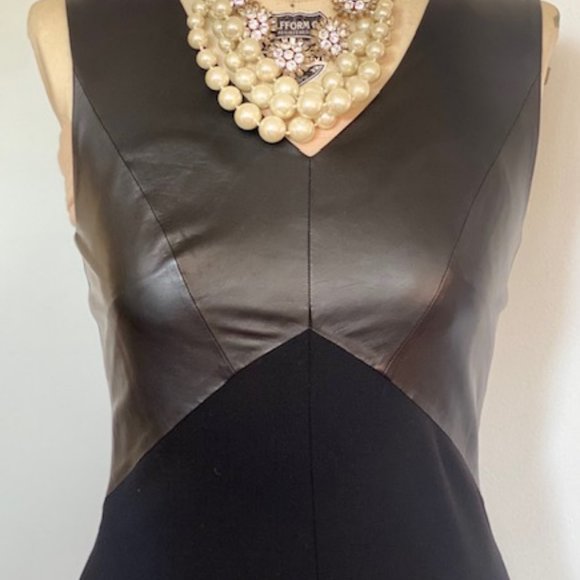 CLUB MONACO V NECK LEATHER TOP DRESS - Picture 4 of 8